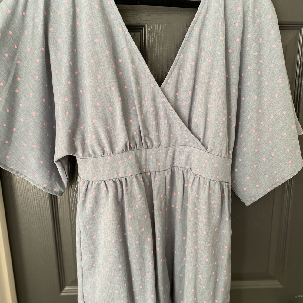 Blue and pink polka dot romper
